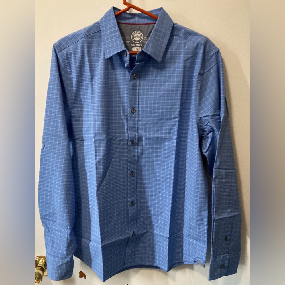 Flag & Anthem MadeFlex Men’s Plaid Shirt Button Up Medium Blue Built-In Stretch